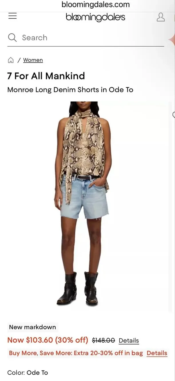 7 For All Mankind Monroe Long Denim Shorts, in Ode To. Size 27. NWT’s
